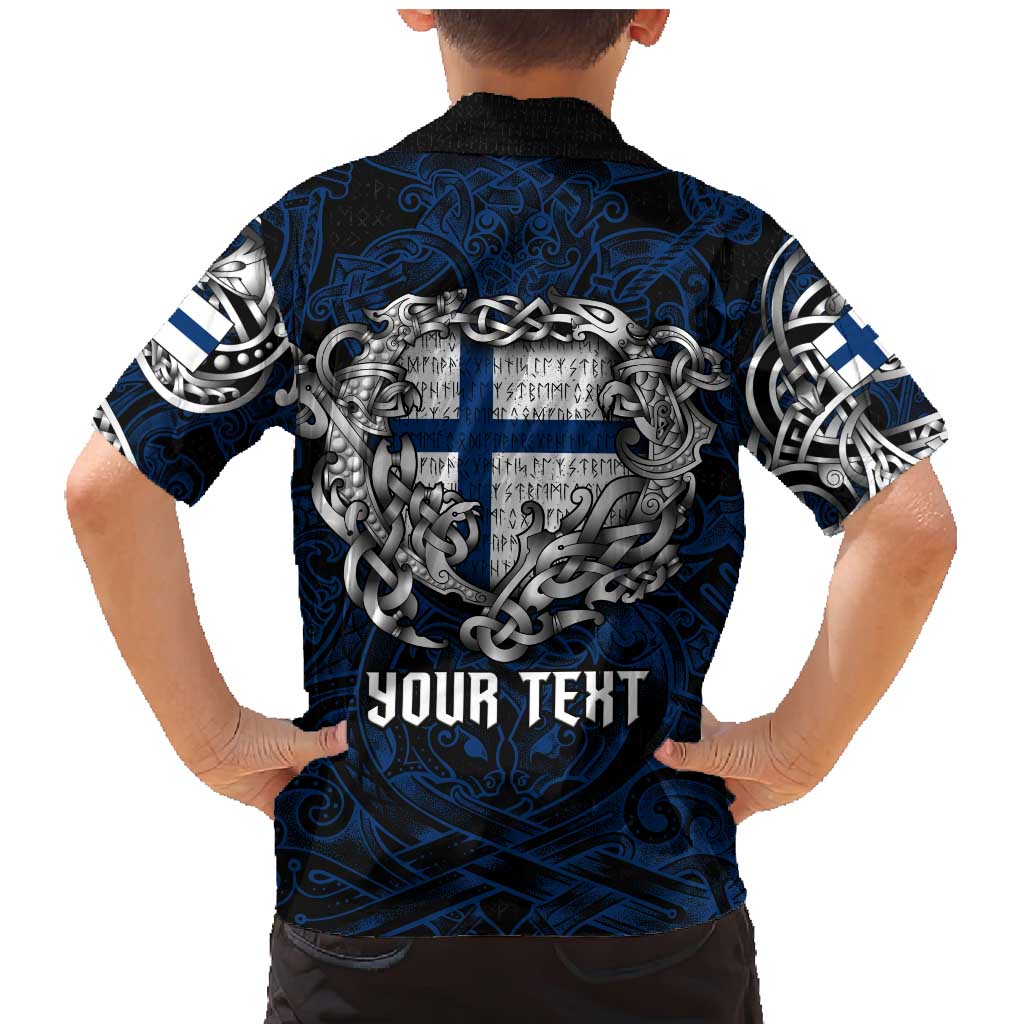 Personalized Finland Viking Blood Family Matching Mermaid Dress and Hawaiian Shirt Nordic Runes and Shield of Ancestry in Tribal Knotwork