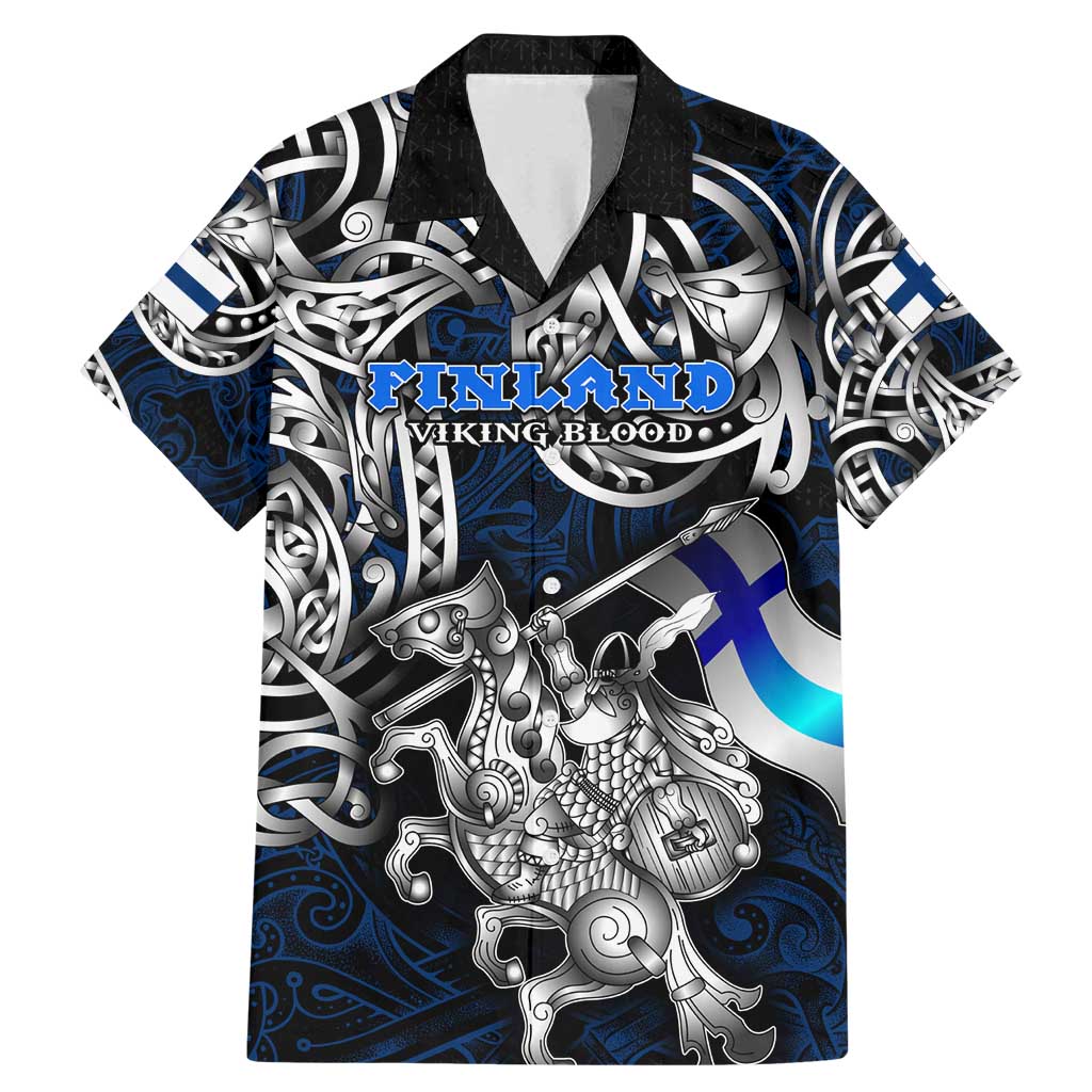 Personalized Finland Viking Blood Family Matching Mermaid Dress and Hawaiian Shirt Nordic Runes and Shield of Ancestry in Tribal Knotwork