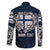 Personalized Finland Viking Blood Family Matching Off The Shoulder Long Sleeve Dress and Hawaiian Shirt Nordic Runes and Shield of Ancestry in Tribal Knotwork