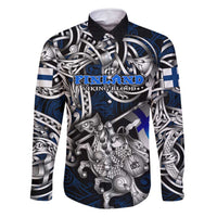 Personalized Finland Viking Blood Family Matching Off Shoulder Short Dress and Hawaiian Shirt Nordic Runes and Shield of Ancestry in Tribal Knotwork