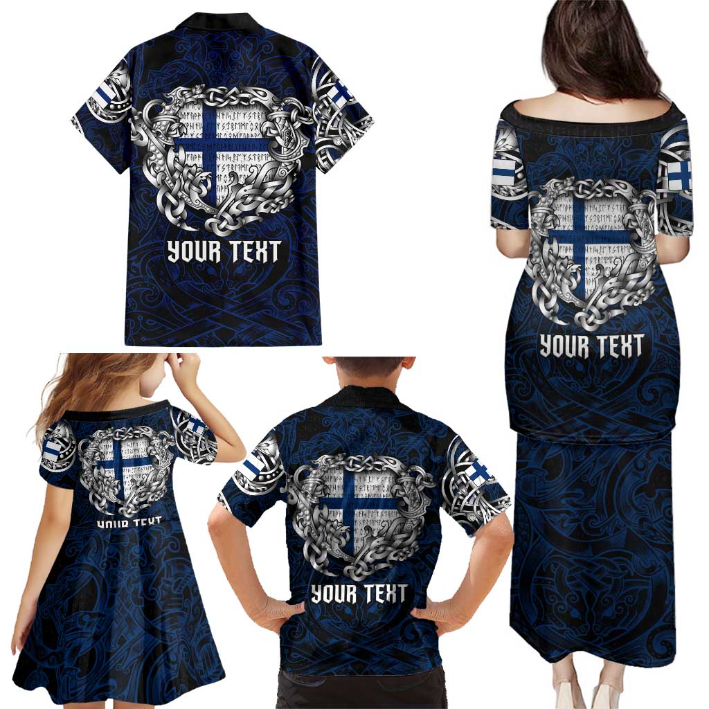 Personalized Finland Viking Blood Family Matching Puletasi and Hawaiian Shirt Nordic Runes and Shield of Ancestry in Tribal Knotwork