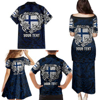 Personalized Finland Viking Blood Family Matching Puletasi and Hawaiian Shirt Nordic Runes and Shield of Ancestry in Tribal Knotwork