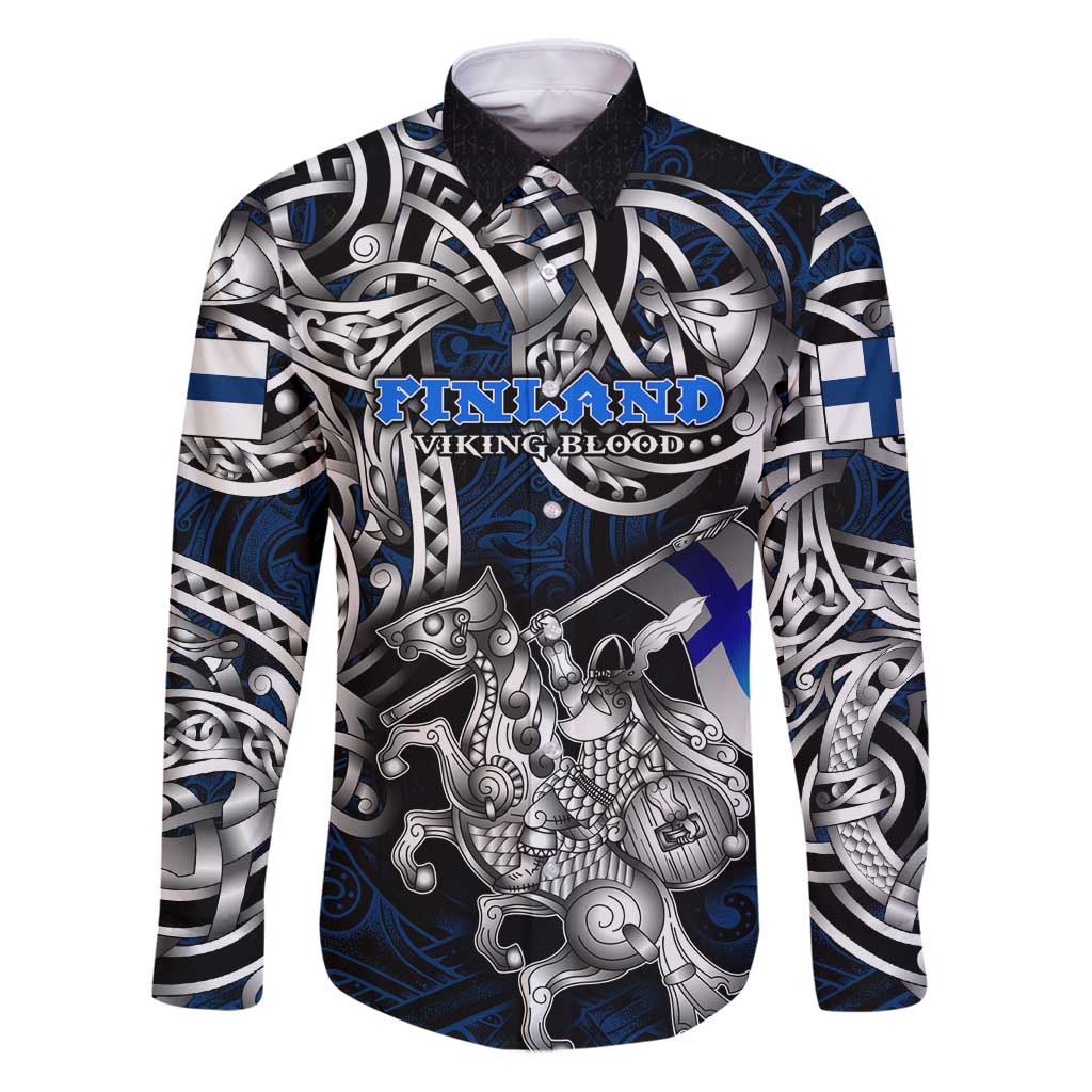Personalized Finland Viking Blood Family Matching Puletasi and Hawaiian Shirt Nordic Runes and Shield of Ancestry in Tribal Knotwork