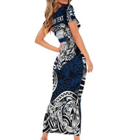 Personalized Finland Viking Blood Family Matching Short Sleeve Bodycon Dress and Hawaiian Shirt Nordic Runes and Shield of Ancestry in Tribal Knotwork