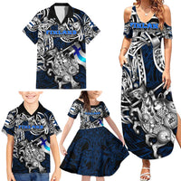 Personalized Finland Viking Blood Family Matching Summer Maxi Dress and Hawaiian Shirt Nordic Runes and Shield of Ancestry in Tribal Knotwork