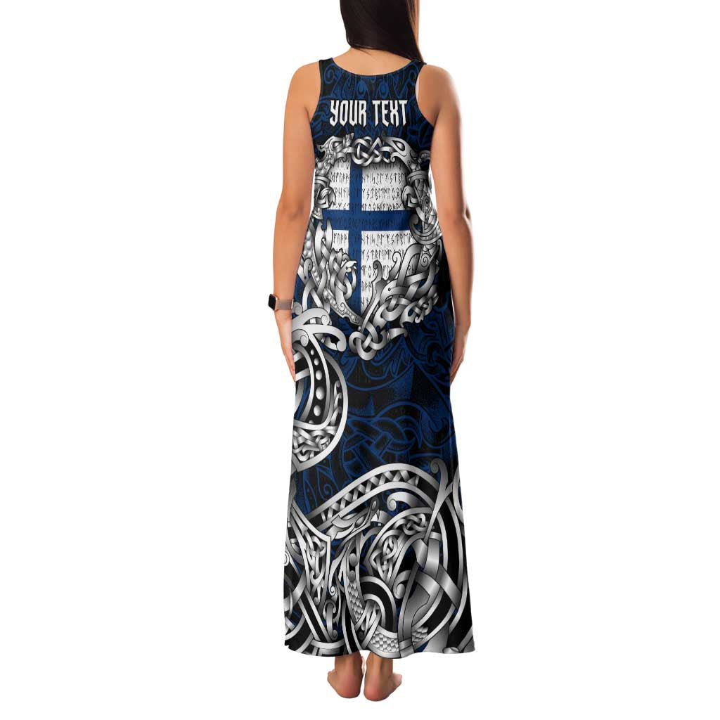 Personalized Finland Viking Blood Family Matching Tank Maxi Dress and Hawaiian Shirt Nordic Runes and Shield of Ancestry in Tribal Knotwork