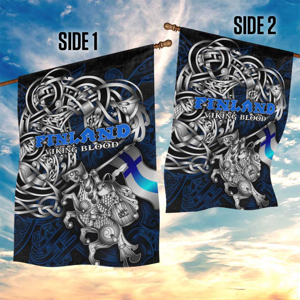 Finland Viking Blood Garden Flag Nordic Runes and Shield of Ancestry in Tribal Knotwork