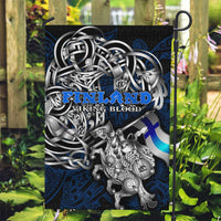 Finland Viking Blood Garden Flag Nordic Runes and Shield of Ancestry in Tribal Knotwork