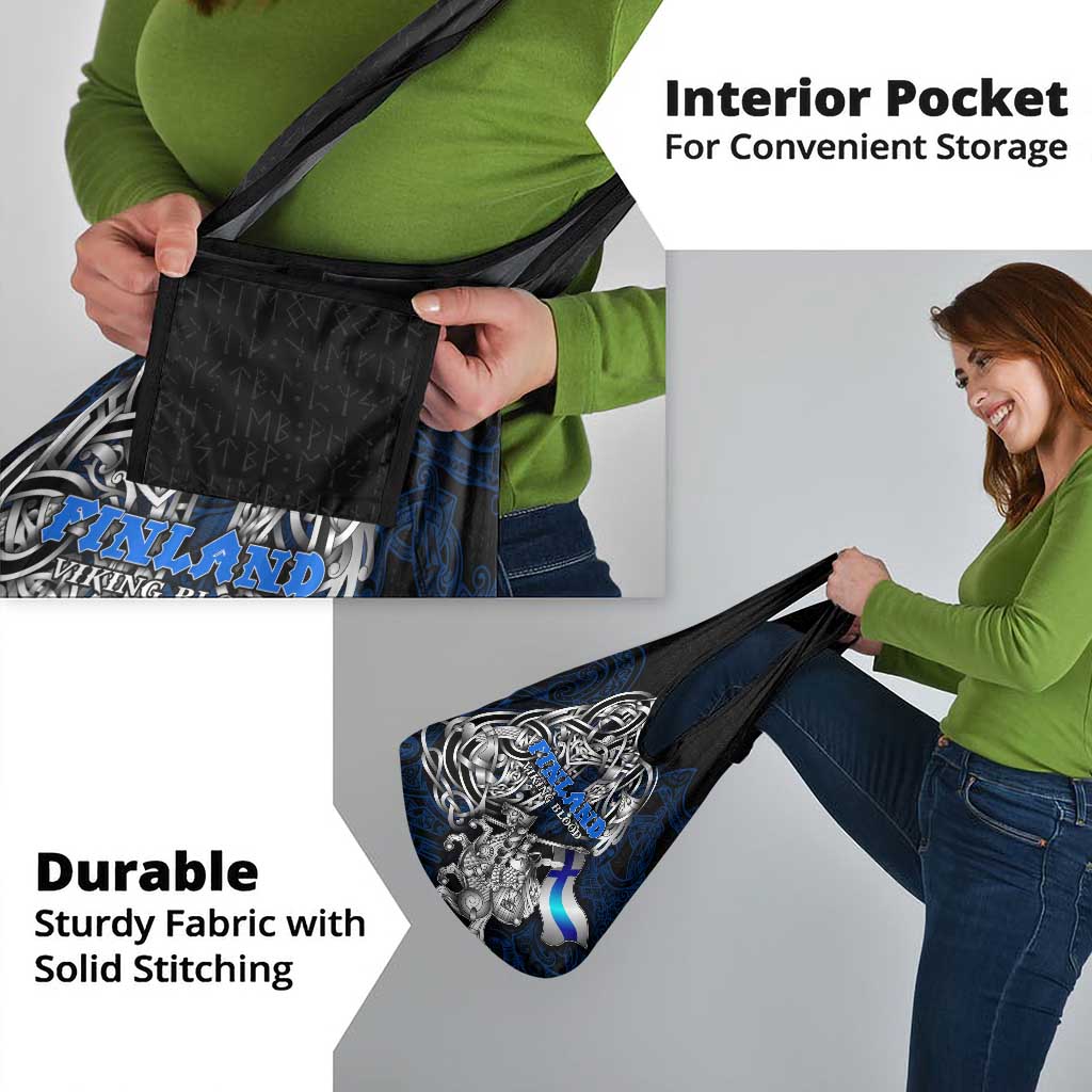 Finland Viking Blood Grocery Bag Nordic Runes and Shield of Ancestry in Tribal Knotwork