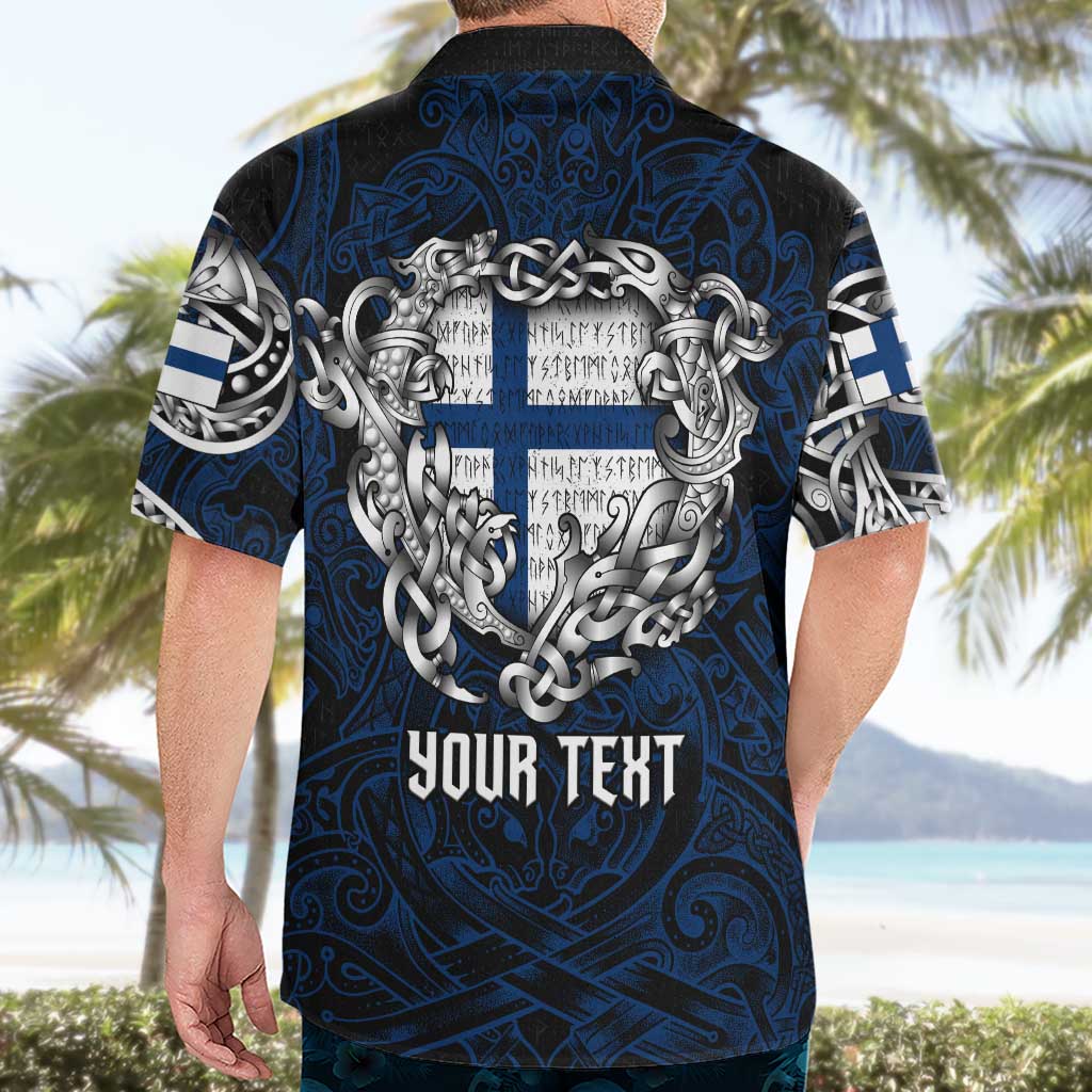 Personalized Finland Viking Blood Hawaiian Shirt Nordic Runes and Shield of Ancestry in Tribal Knotwork