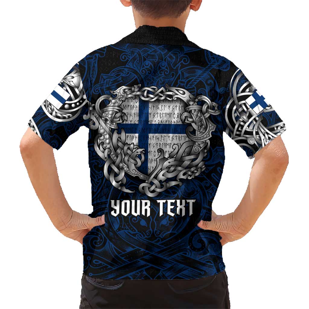 Personalized Finland Viking Blood Hawaiian Shirt Nordic Runes and Shield of Ancestry in Tribal Knotwork