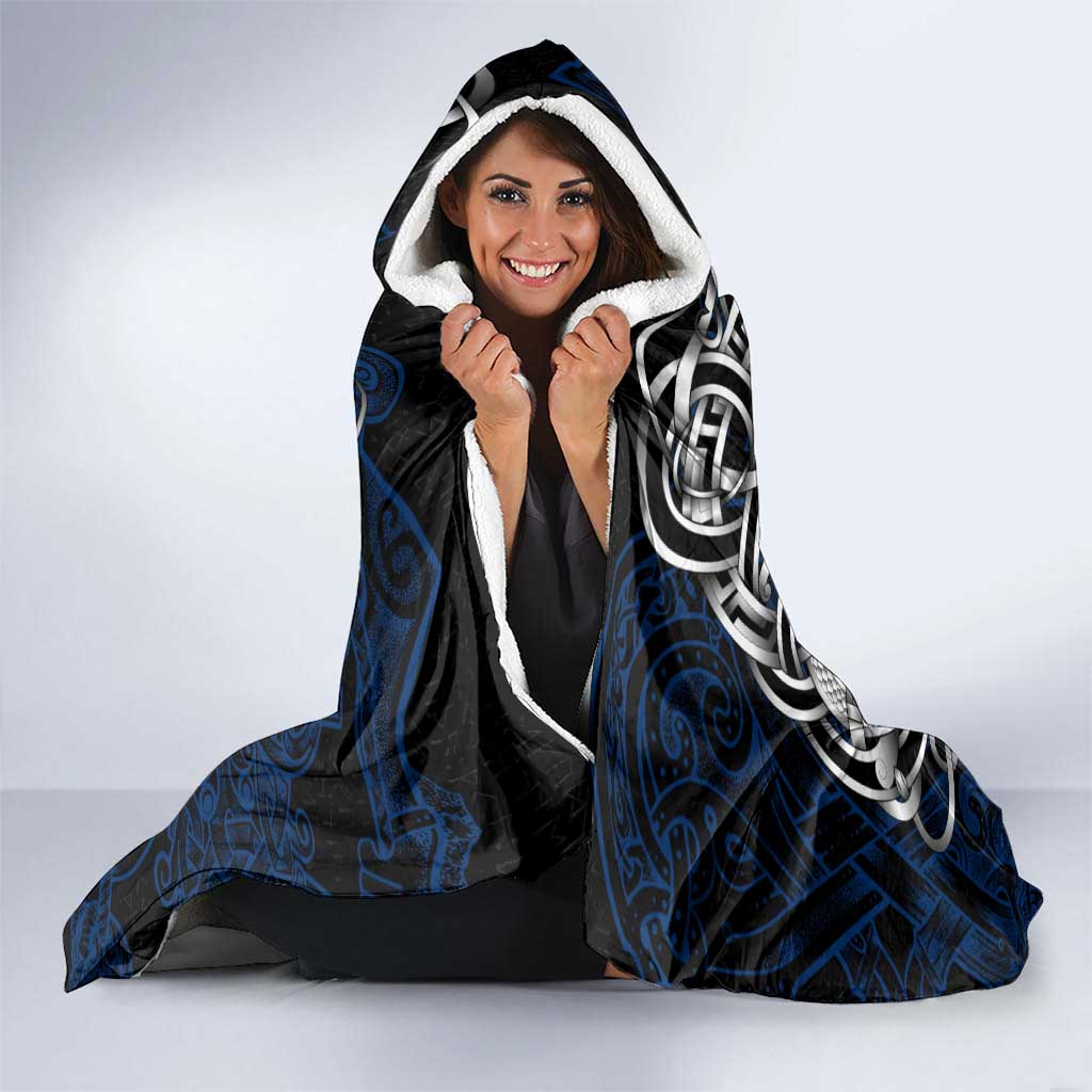 Finland Viking Blood Hooded Blanket Nordic Runes and Shield of Ancestry in Tribal Knotwork