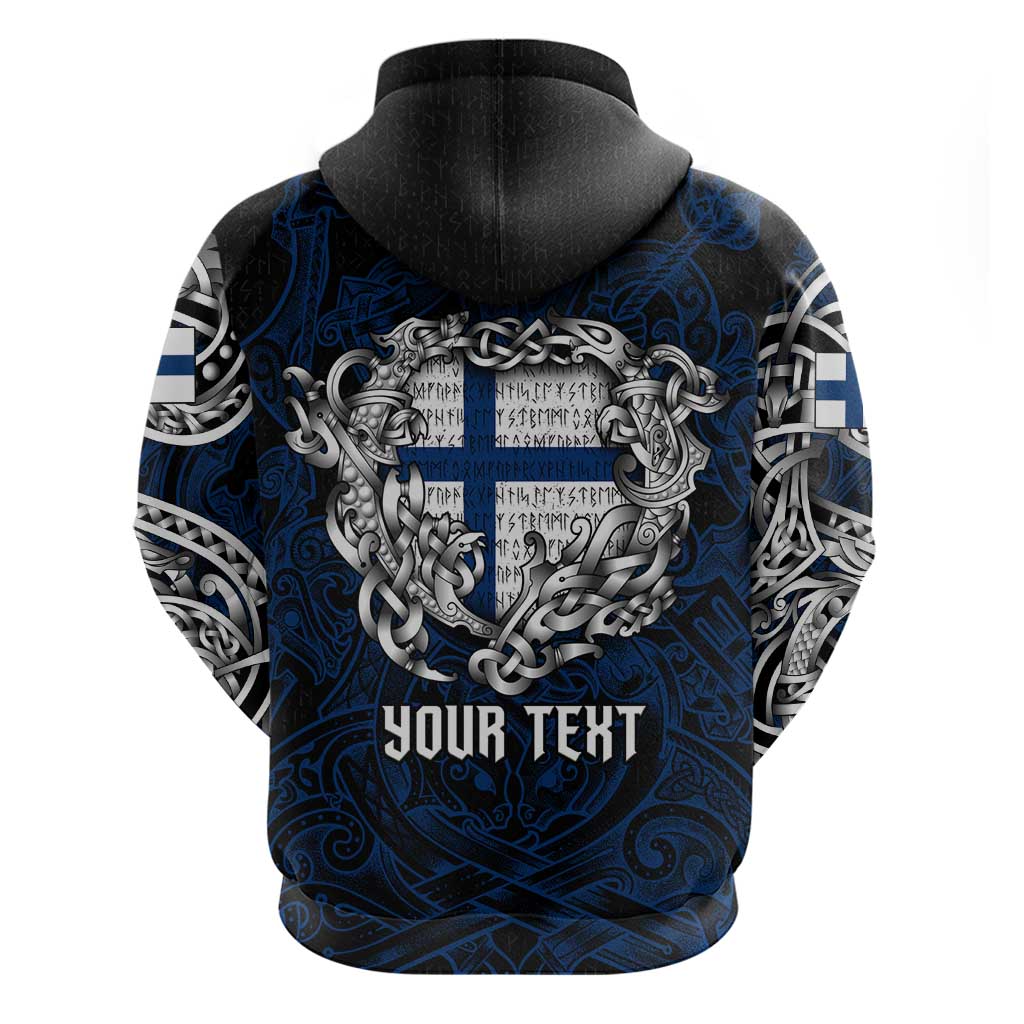 Personalized Finland Viking Blood Hoodie Nordic Runes and Shield of Ancestry in Tribal Knotwork