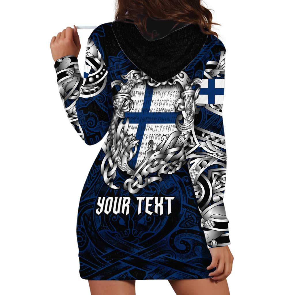 Personalized Finland Viking Blood Hoodie Dress Nordic Runes and Shield of Ancestry in Tribal Knotwork