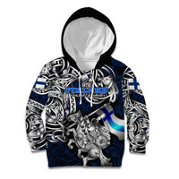 Personalized Finland Viking Blood Kid Hoodie Nordic Runes and Shield of Ancestry in Tribal Knotwork
