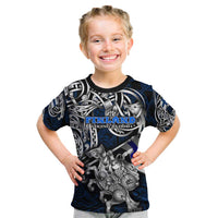 Personalized Finland Viking Blood Kid T Shirt Nordic Runes and Shield of Ancestry in Tribal Knotwork