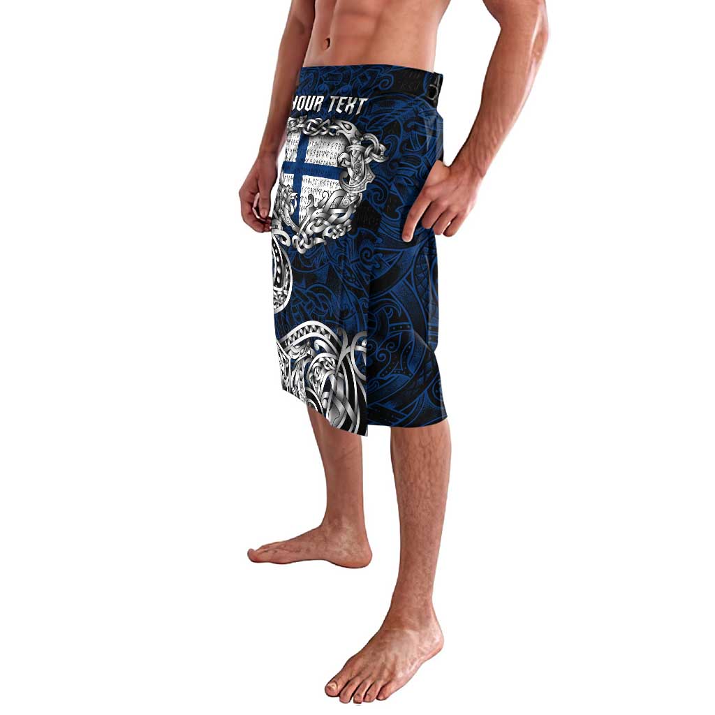 Personalized Finland Viking Blood Lavalava Nordic Runes and Shield of Ancestry in Tribal Knotwork