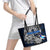 Finland Viking Blood Leather Tote Bag Nordic Runes and Shield of Ancestry in Tribal Knotwork