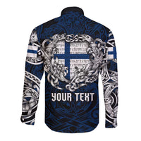 Personalized Finland Viking Blood Long Sleeve Button Shirt Nordic Runes and Shield of Ancestry in Tribal Knotwork