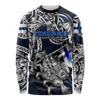 Personalized Finland Viking Blood Long Sleeve Shirt Nordic Runes and Shield of Ancestry in Tribal Knotwork