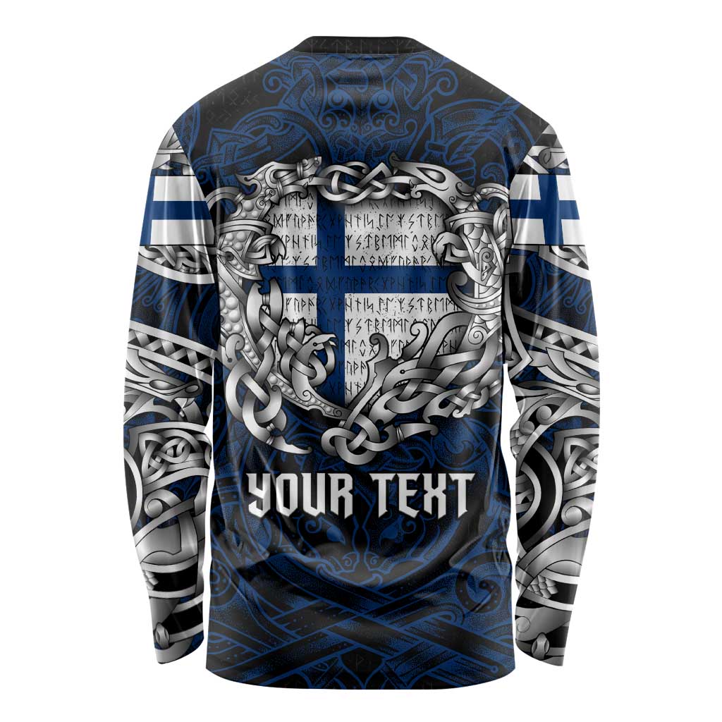 Personalized Finland Viking Blood Long Sleeve Shirt Nordic Runes and Shield of Ancestry in Tribal Knotwork