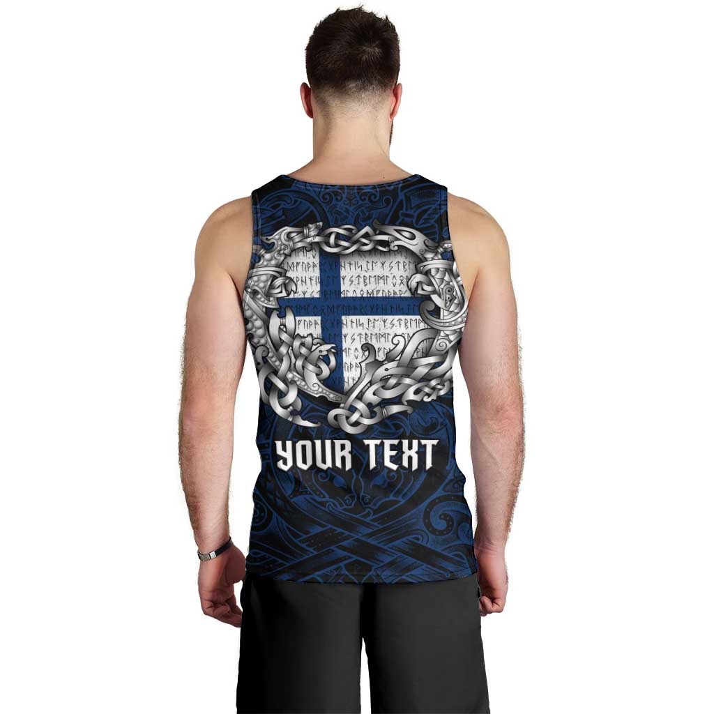 Personalized Finland Viking Blood Men Tank Top Nordic Runes and Shield of Ancestry in Tribal Knotwork