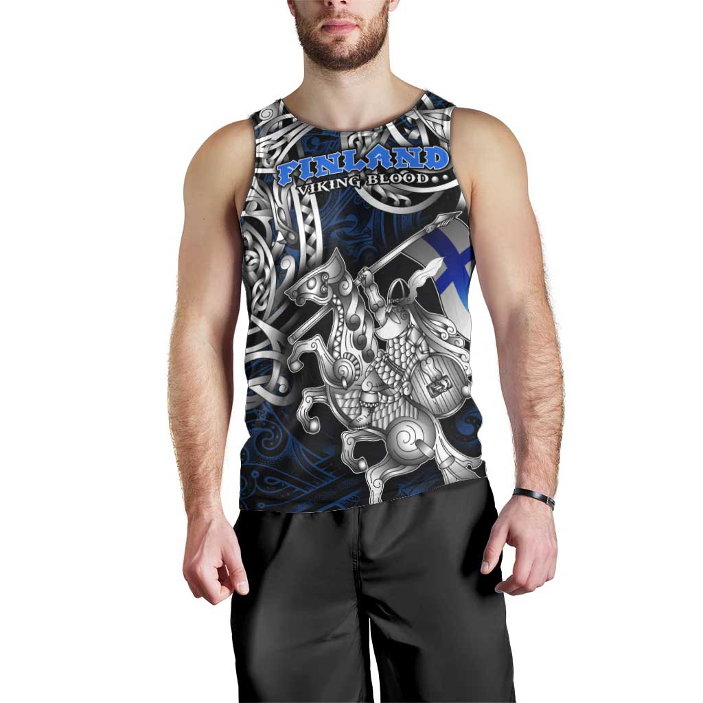 Personalized Finland Viking Blood Men Tank Top Nordic Runes and Shield of Ancestry in Tribal Knotwork