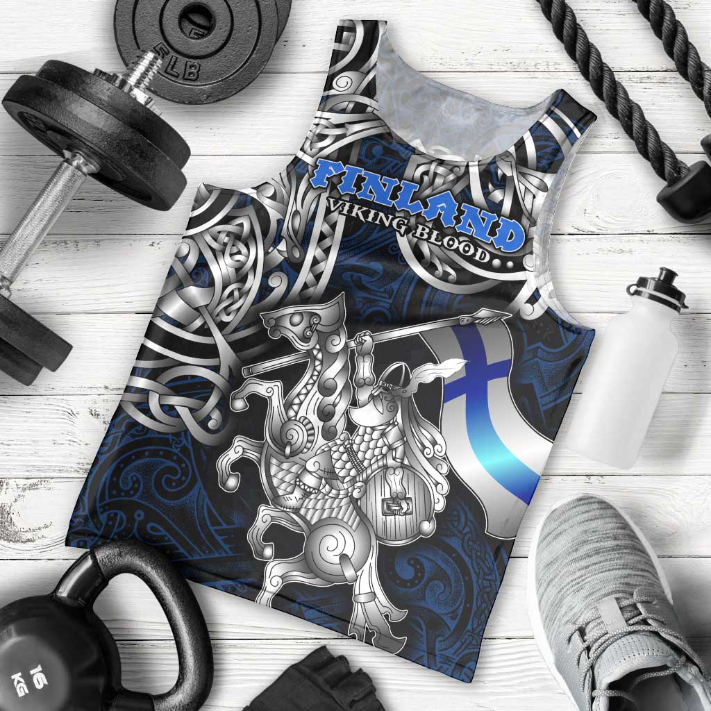 Personalized Finland Viking Blood Men Tank Top Nordic Runes and Shield of Ancestry in Tribal Knotwork