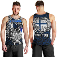 Personalized Finland Viking Blood Men Tank Top Nordic Runes and Shield of Ancestry in Tribal Knotwork