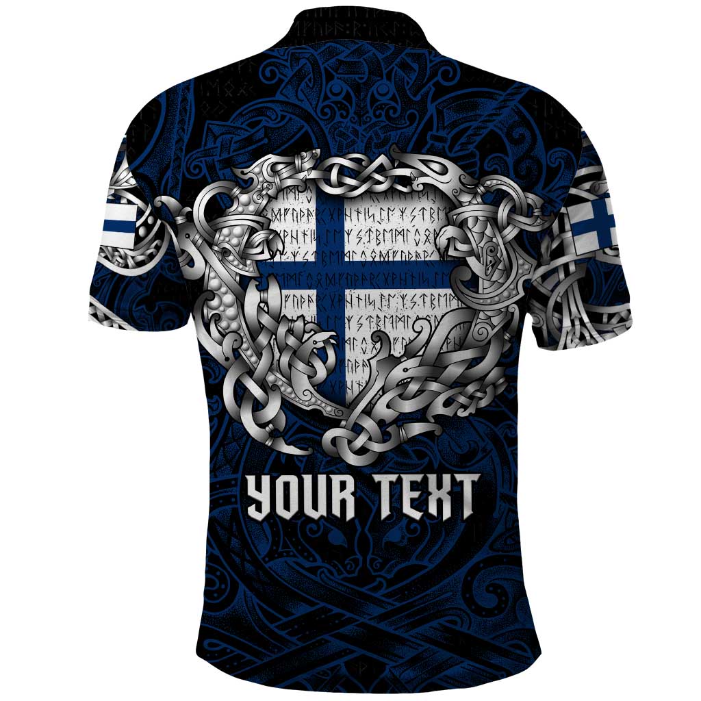 Personalized Finland Viking Blood Polo Shirt Nordic Runes and Shield of Ancestry in Tribal Knotwork