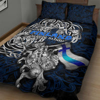 Finland Viking Blood Quilt Bed Set Nordic Runes and Shield of Ancestry in Tribal Knotwork