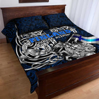 Finland Viking Blood Quilt Bed Set Nordic Runes and Shield of Ancestry in Tribal Knotwork