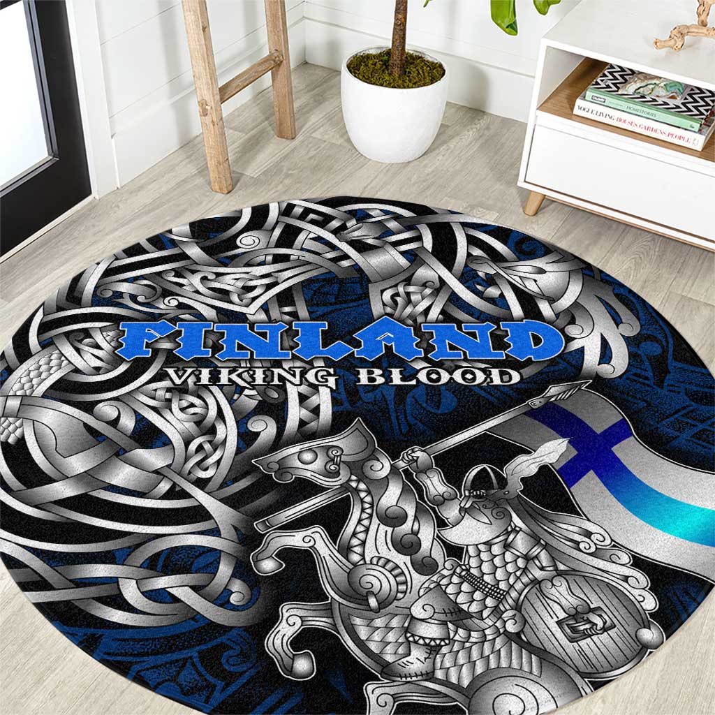 Finland Viking Blood Round Carpet Nordic Runes and Shield of Ancestry in Tribal Knotwork
