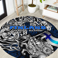 Finland Viking Blood Round Carpet Nordic Runes and Shield of Ancestry in Tribal Knotwork