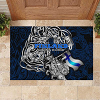 Finland Viking Blood Rubber Doormat Nordic Runes and Shield of Ancestry in Tribal Knotwork