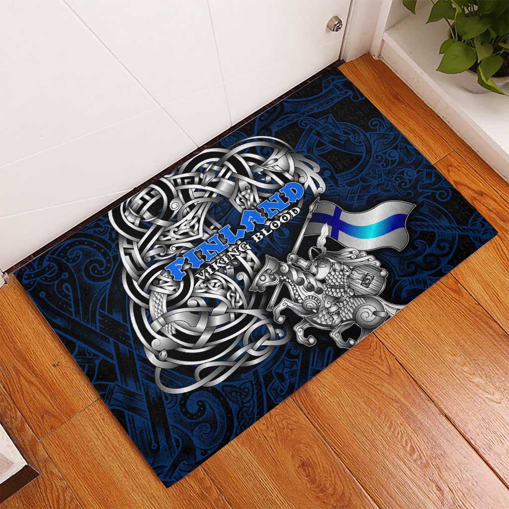 Finland Viking Blood Rubber Doormat Nordic Runes and Shield of Ancestry in Tribal Knotwork