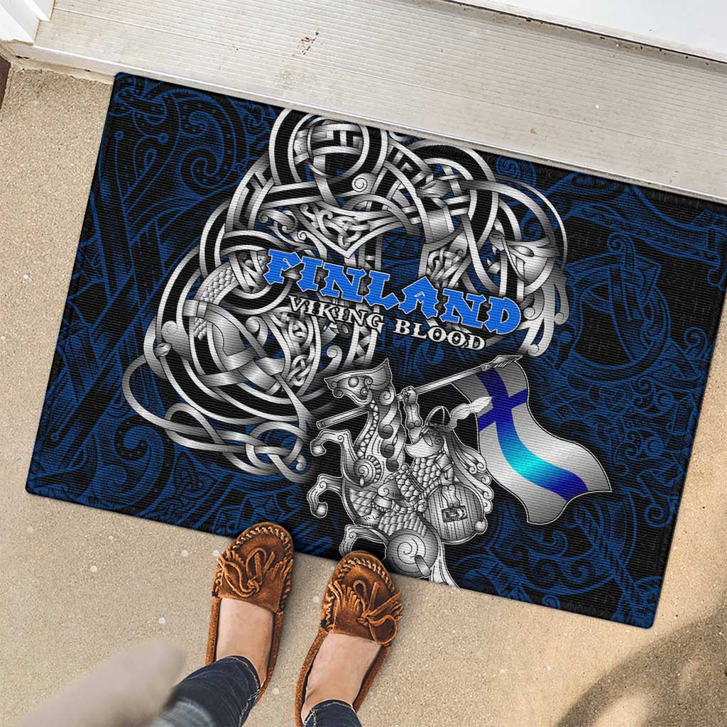 Finland Viking Blood Rubber Doormat Nordic Runes and Shield of Ancestry in Tribal Knotwork