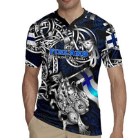 Personalized Finland Viking Blood Rugby Jersey Nordic Runes and Shield of Ancestry in Tribal Knotwork