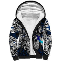 Personalized Finland Viking Blood Sherpa Hoodie Nordic Runes and Shield of Ancestry in Tribal Knotwork