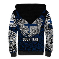 Personalized Finland Viking Blood Sherpa Hoodie Nordic Runes and Shield of Ancestry in Tribal Knotwork
