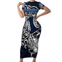 Personalized Finland Viking Blood Short Sleeve Bodycon Dress Nordic Runes and Shield of Ancestry in Tribal Knotwork