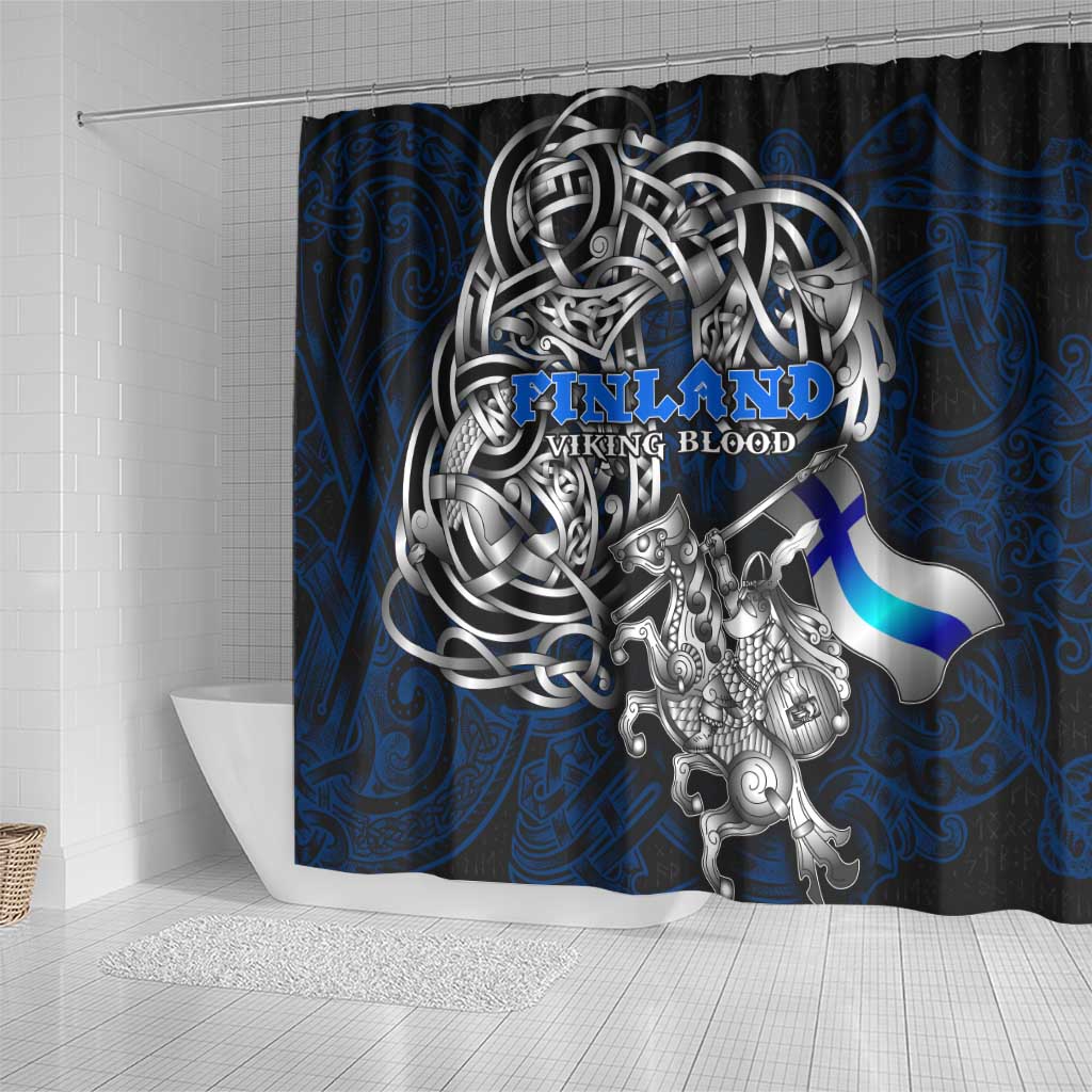 Finland Viking Blood Shower Curtain Nordic Runes and Shield of Ancestry in Tribal Knotwork