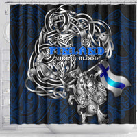 Finland Viking Blood Shower Curtain Nordic Runes and Shield of Ancestry in Tribal Knotwork