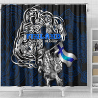 Finland Viking Blood Shower Curtain Nordic Runes and Shield of Ancestry in Tribal Knotwork