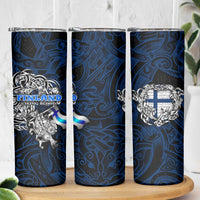 Finland Viking Blood Skinny Tumbler Nordic Runes and Shield of Ancestry in Tribal Knotwork