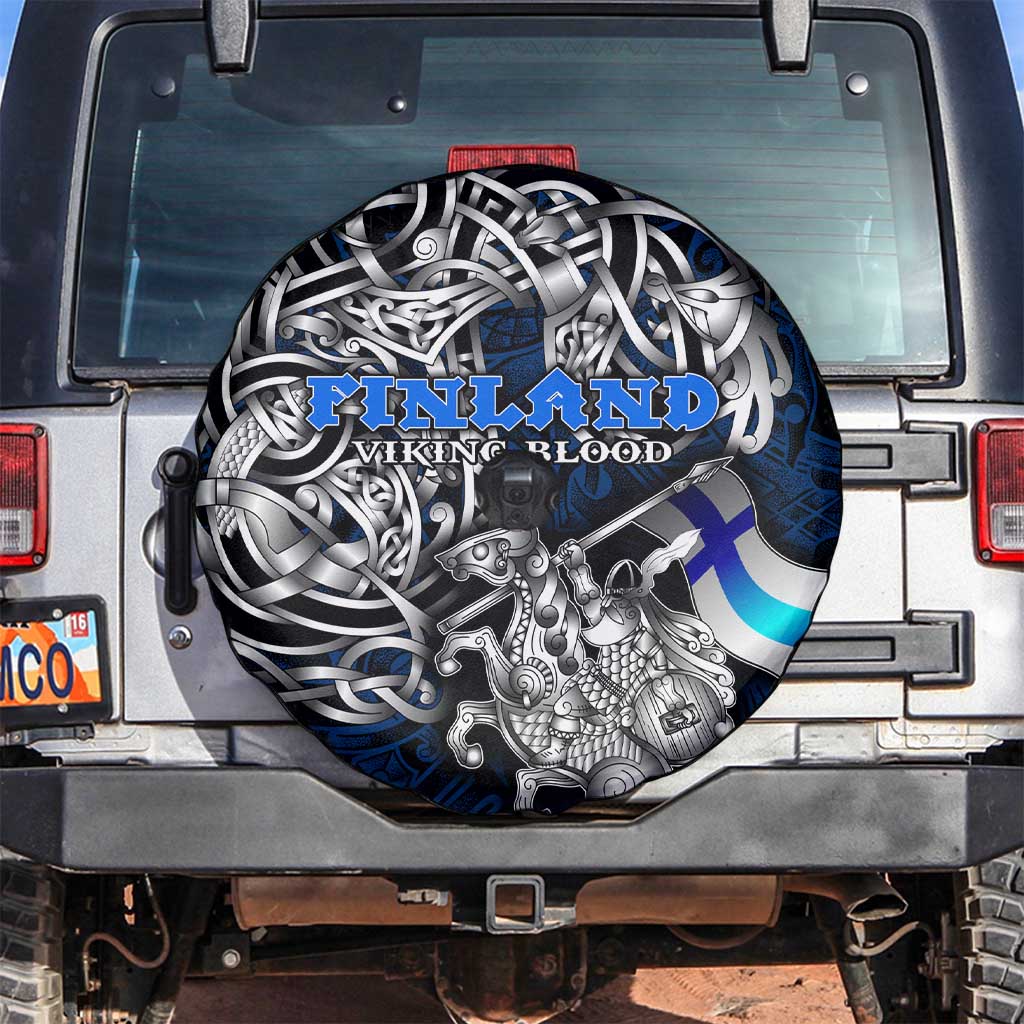 Finland Viking Blood Spare Tire Cover Nordic Runes and Shield of Ancestry in Tribal Knotwork