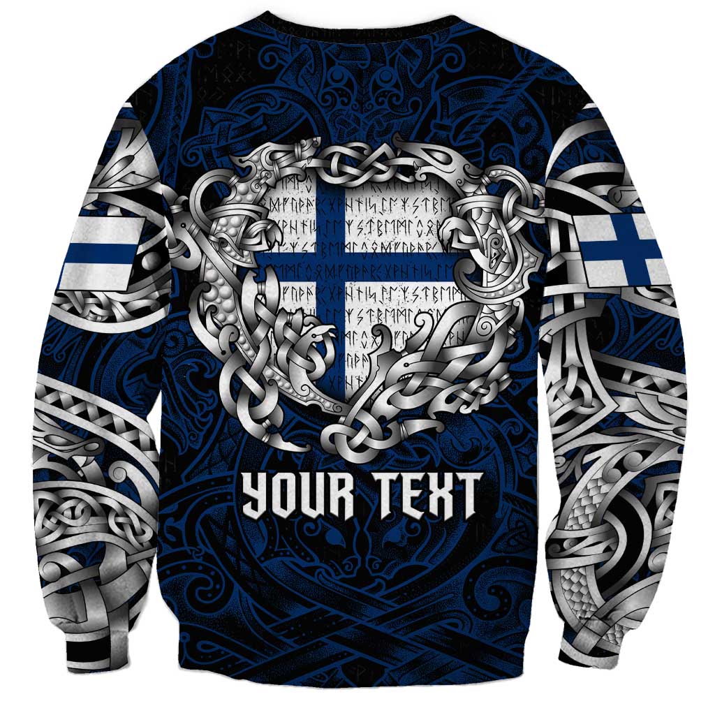 Personalized Finland Viking Blood Sweatshirt Nordic Runes and Shield of Ancestry in Tribal Knotwork