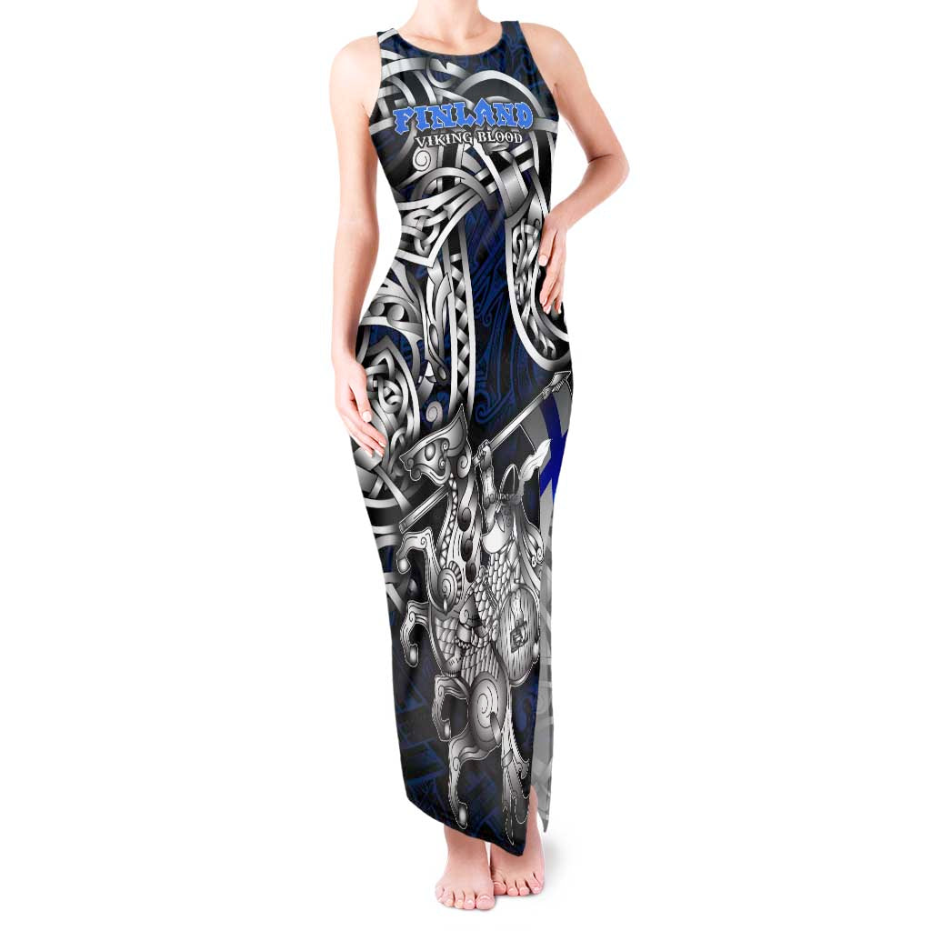 Personalized Finland Viking Blood Tank Maxi Dress Nordic Runes and Shield of Ancestry in Tribal Knotwork