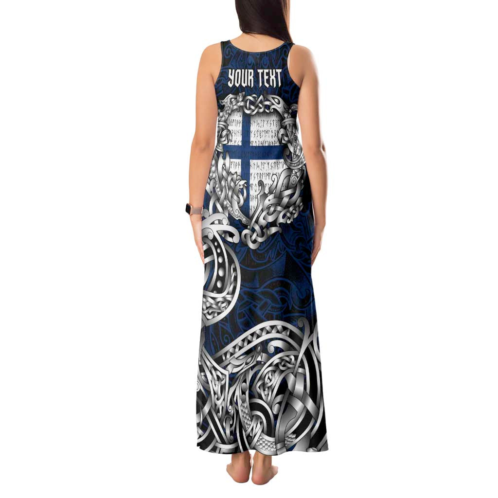 Personalized Finland Viking Blood Tank Maxi Dress Nordic Runes and Shield of Ancestry in Tribal Knotwork