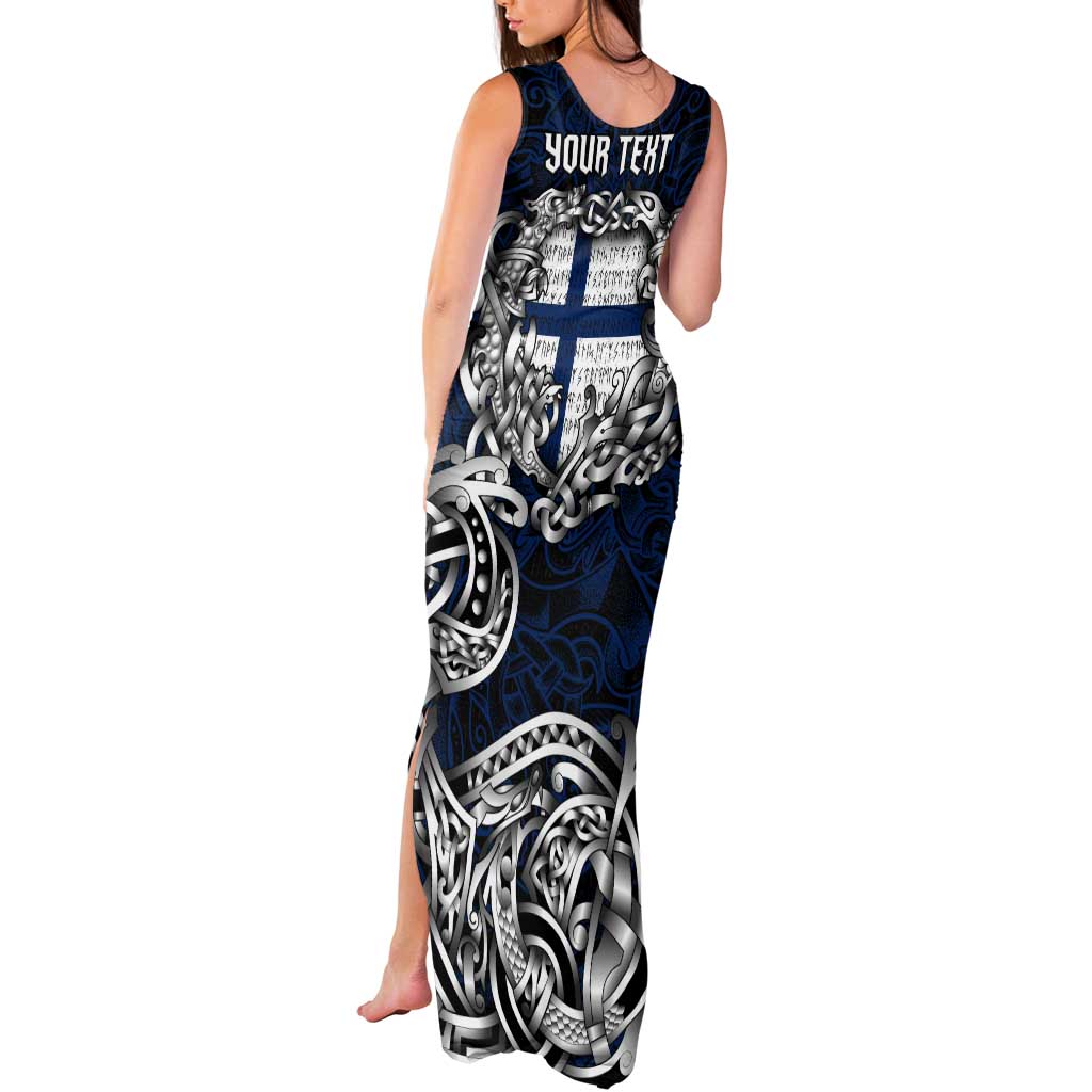 Personalized Finland Viking Blood Tank Maxi Dress Nordic Runes and Shield of Ancestry in Tribal Knotwork